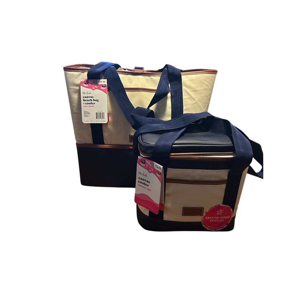 Set of 2 canvas beach bag & cooler NWT